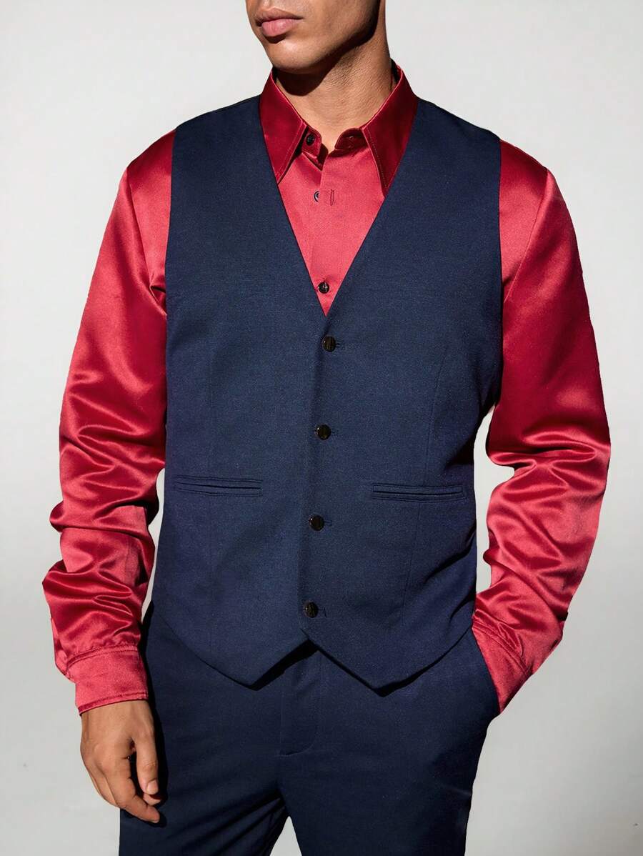 Manfinity VCAY Men's Knit Fashion Casual Sleeveless Jacket Vest Patchwork Design