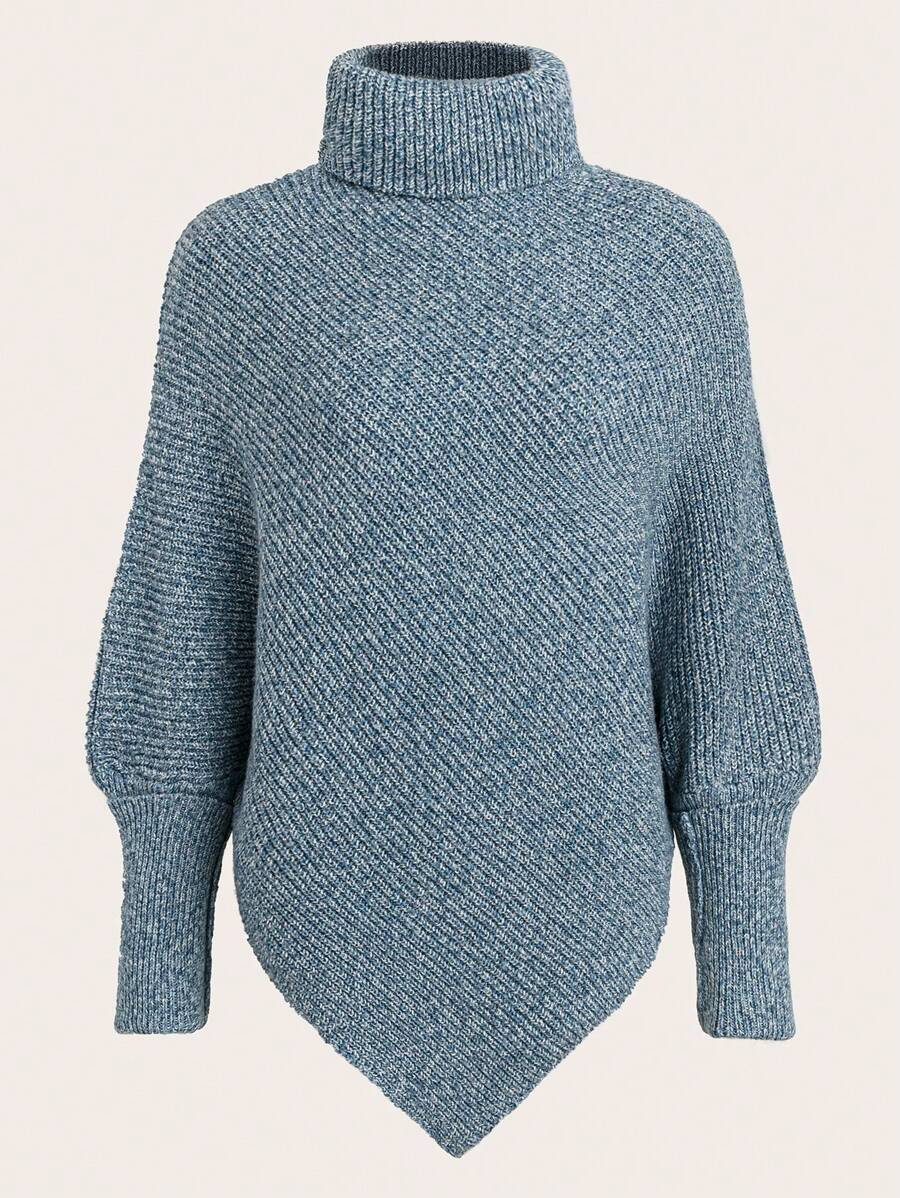 SHEIN Clasi Dames Casual Effen Kleur Hoge Kraag Vleermuismouwen Trui, Winter