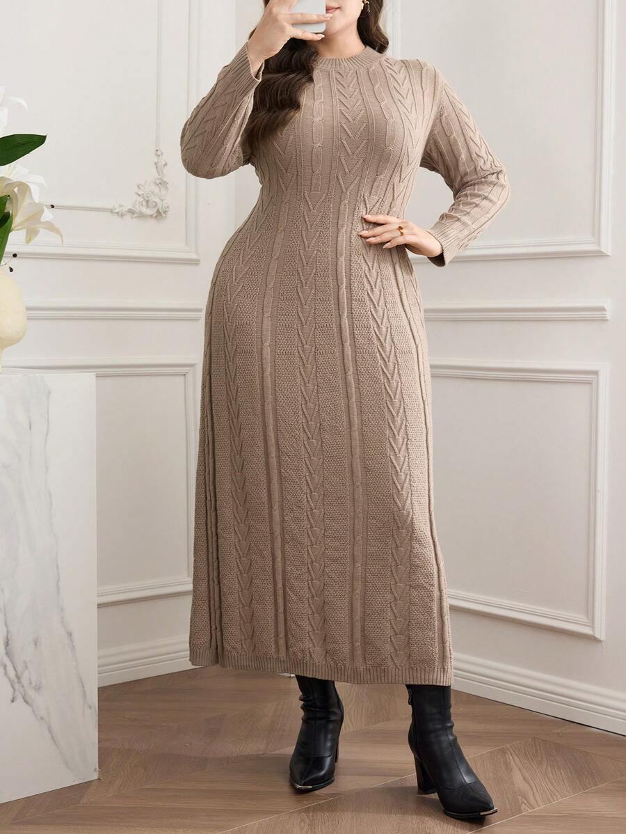 Modelyn Plus Size Vrouwen Ronde Hals Lange Mouw Lange Casual Gebreide Trui Jurk, Herfst/Winter