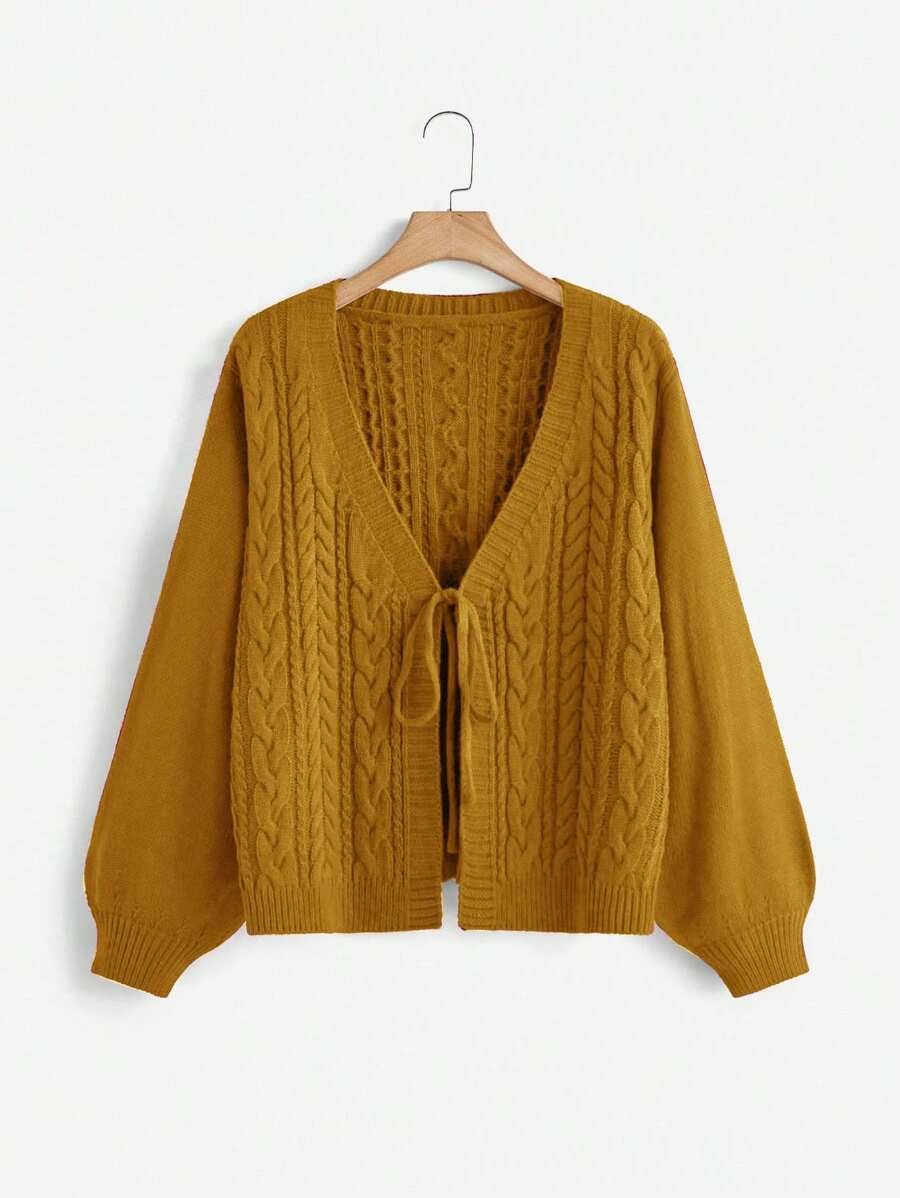 Flirla Cardigan de punto con lazo en talla grande, casual y elegante para uso diario