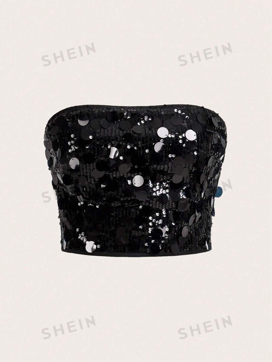 SHEIN ICON Top corto de tank con lentejuelas brillantes estilo Y2K, para salir, fiestas, sexy