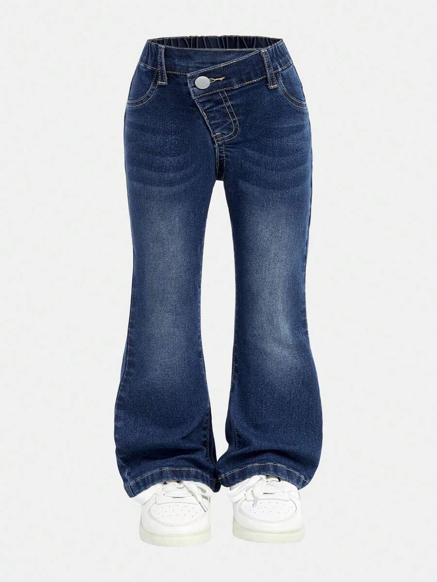 Young Girls Y2K All-Match Casual Asymmetric Waist Flared Jeans, Versatile Chic Girls Fashion Must-Have
