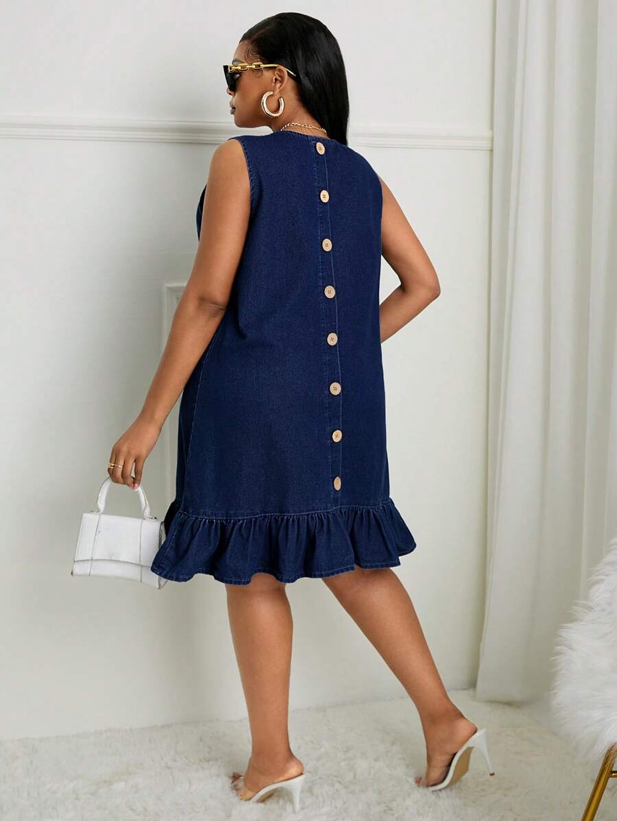 SHEIN SXY Plus Size Denim Sleeveless Dress, Casual & Fashionable Everyday Wear