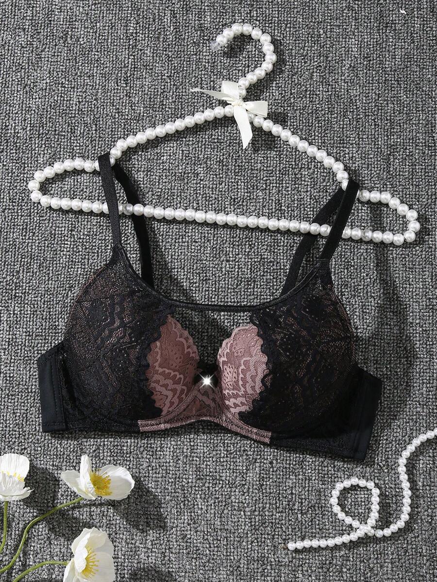 1 pezzo Reggiseno in pizzo sexy con scollo profondo e push-up, con design a ferretto, per donna