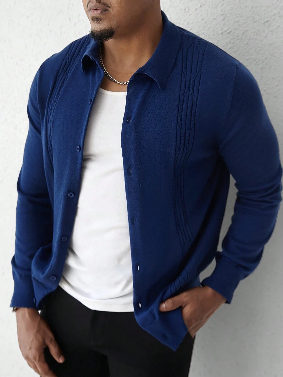 Manfinity CityGents Cardigan informal de manga larga de un solo botonadura y unicolor para hombre, otoño/invierno
