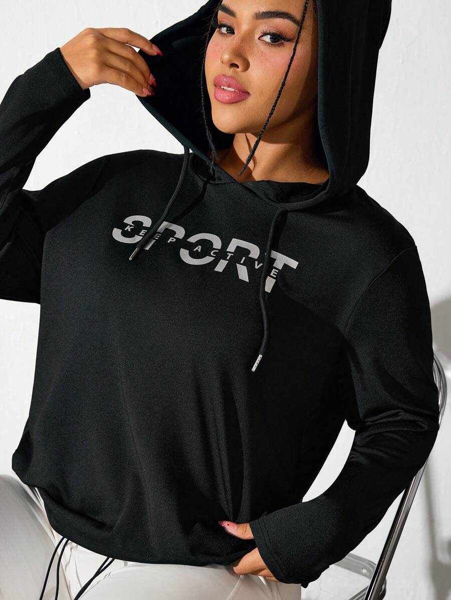 SHEIN Sport Studio Women's Letter Print Casual Hoodie Sweatshirt, Simple Design For Everyday Wear