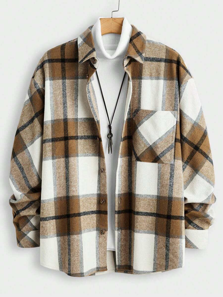 Manfinity VCAY Camisa de manga larga informal a cuadros de corte holgado para hombre