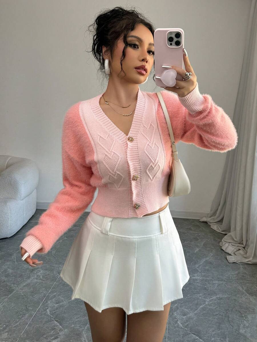 Elenzga Damski sweter typu kardigan z dekoltem w serek, prosty i modny do codziennego noszenia