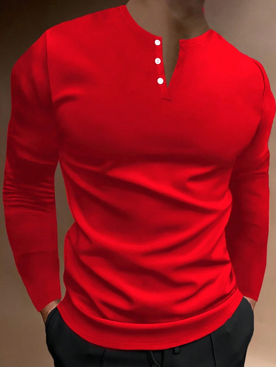 Manfinity Homme Men Casual Solid Color Long Sleeve T-Shirt For Autumn