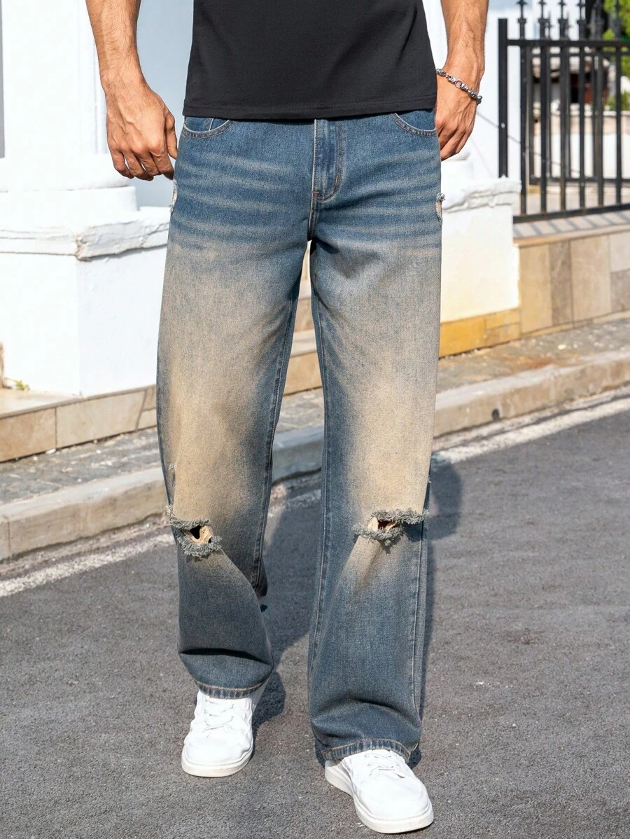 Manfinity LEGND Plus Size Men's Simple Front Button Pocket Casual Denim Jeans