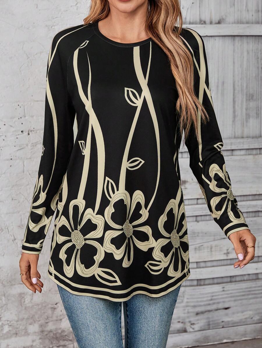 EMERY ROSE Vintage Clothes Women Women Long Sleeve Tops Graphic Tees Women Round Neck Casual Everyday T-Shirt