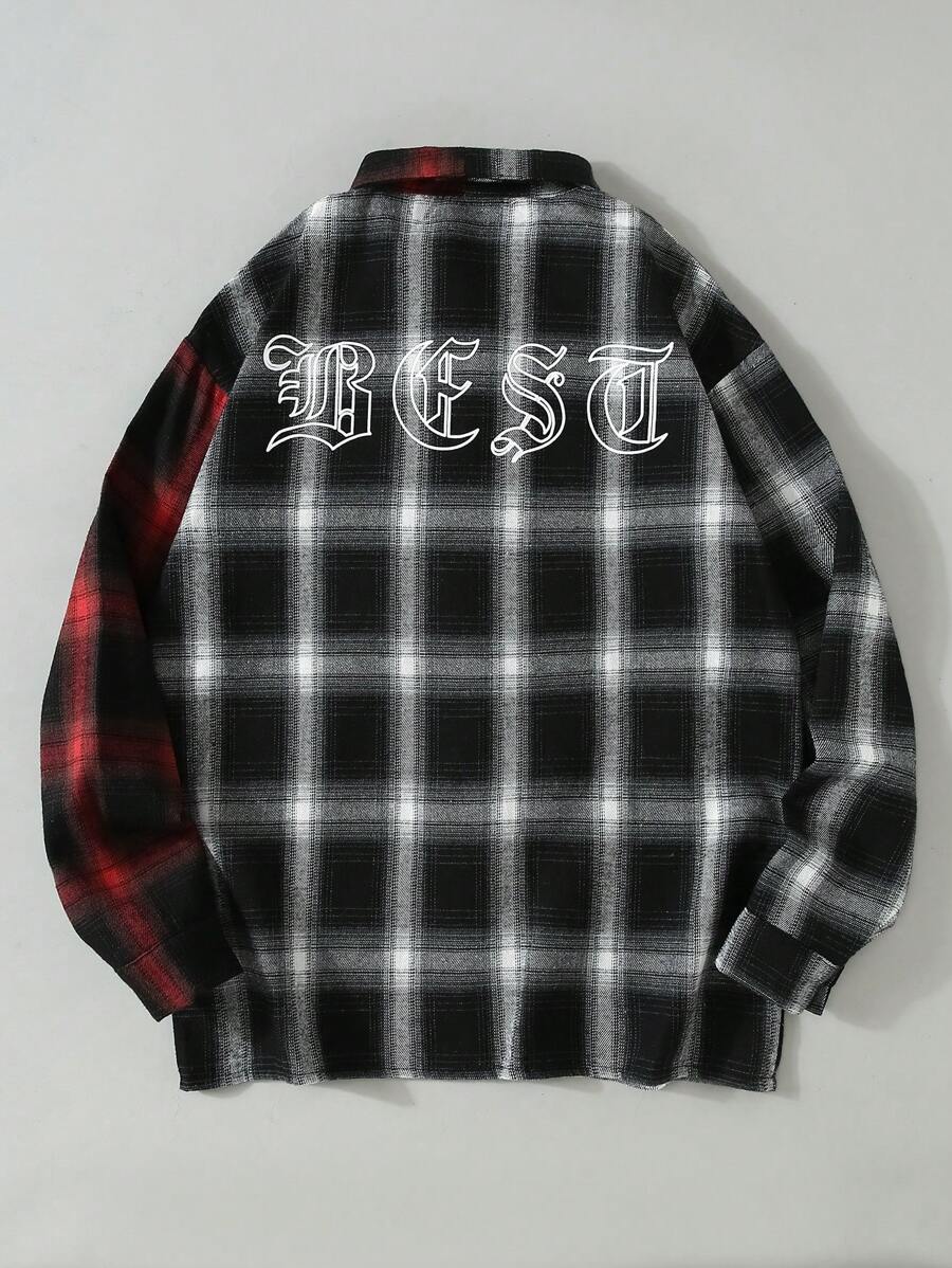 SHEIN Teenage Fashion Black & Red Plaid Long Sleeve Shirt, Spring/Summer
