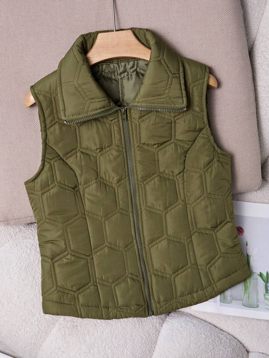 Chiquease Women Solid Color Zipper Front Casual Vest, Winter Clothes Jacket