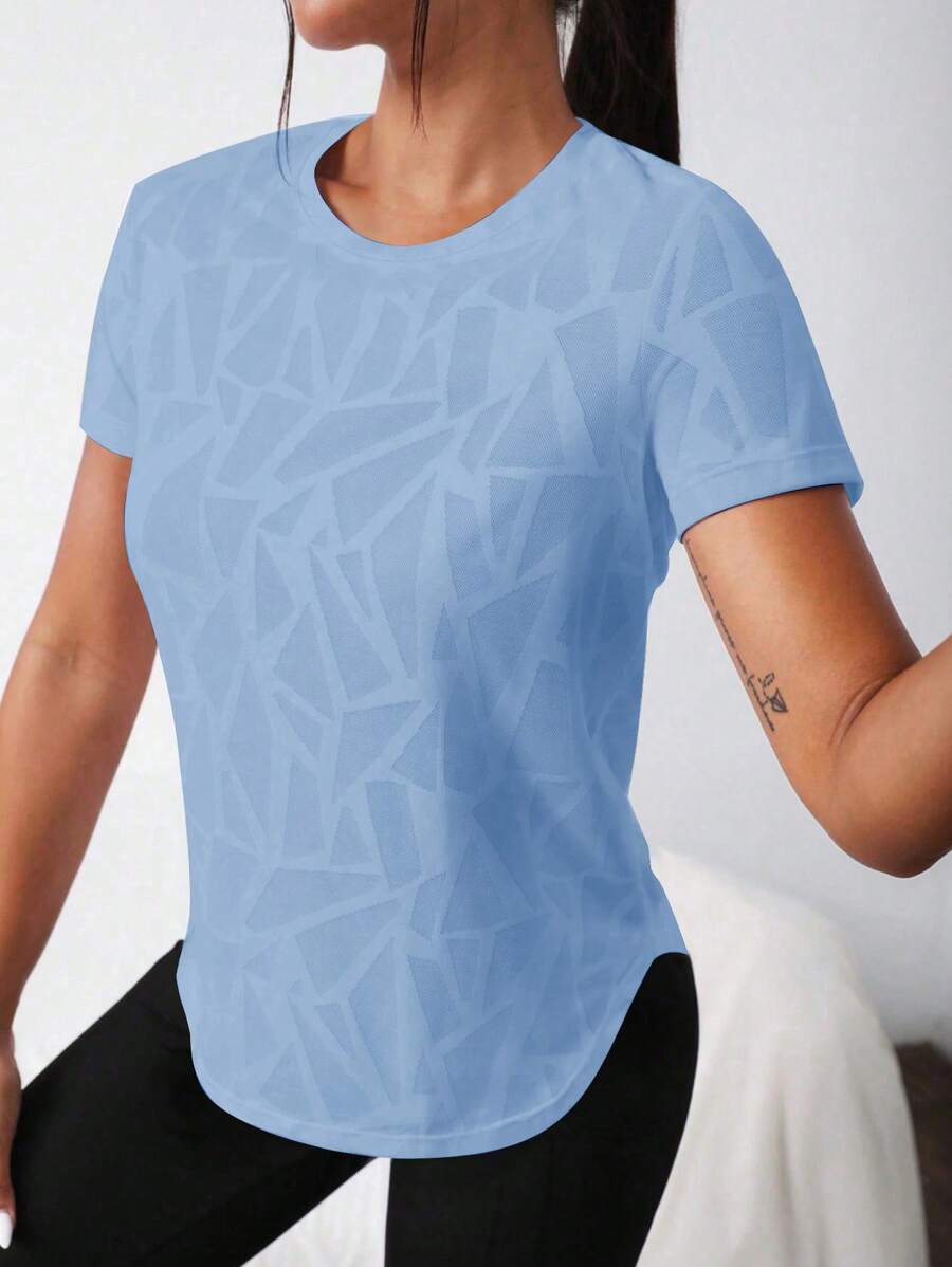 SHEIN Sport Studio Maglietta da donna a maniche corte, con stampa grafica alla moda, ampia e comoda, top da allenamento