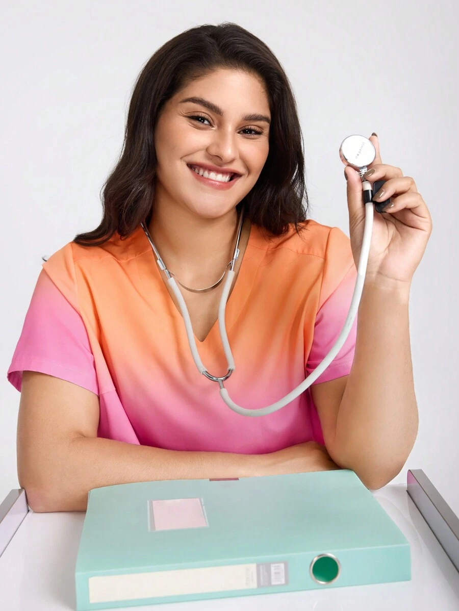 TaskEZ Plus Size V-Neck Short Sleeve Gradient Simple Scrub Top,Large Size V-Neck Short Sleeve Gradient Color Double Pocket Casual Uniform Shirt, Surgical Gown, Health Check Surgical Gown Uniform Women Solid Color Pet Grooming Work Uniform Tops Nutritionist Work Clothes Short Sleeve Lab Work Clothes, Women's V-Neck Scrub Tops, Simple Casual Sports Cleaner Uniform, Stylish Casual Sportswear