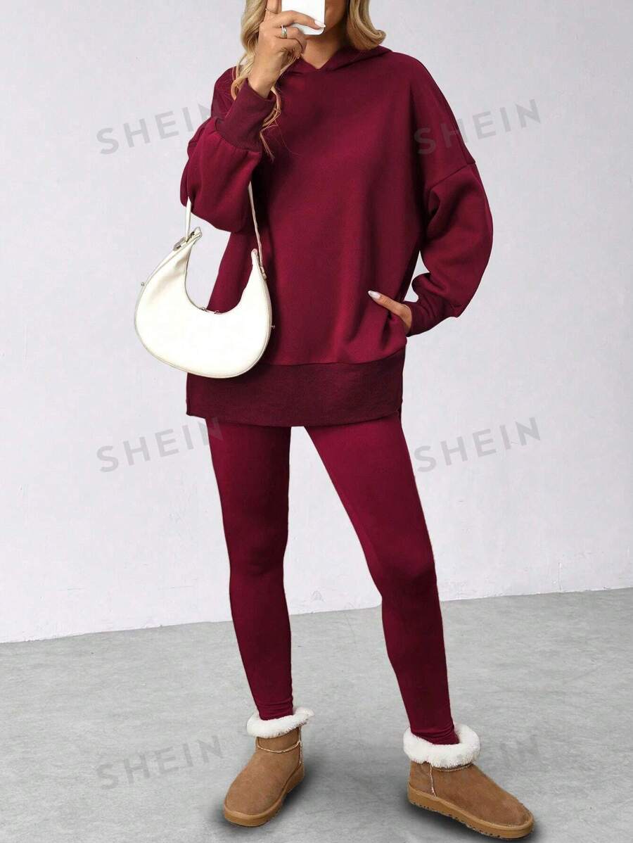 INAWLY Set de 2 piezas de sudadera con capucha y pantalones de unicolor casual para mujer, para otoño