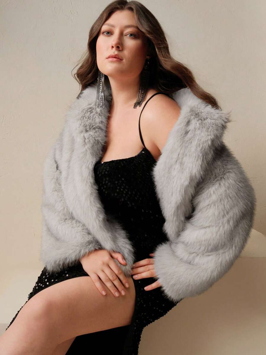 Anewsta Veste ample élégante à col bouffant et manches longues, pour l'automne/l'hiver, grande taille