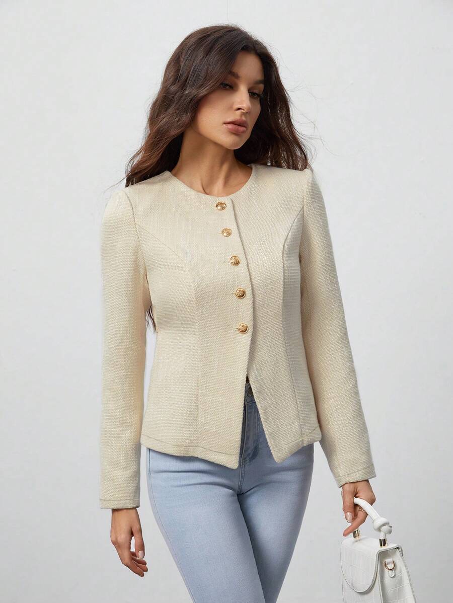 SHEIN Tall Chaqueta de lana para mujer, pequeño tweed fragante, exquisita y elegante, apropiada para citas