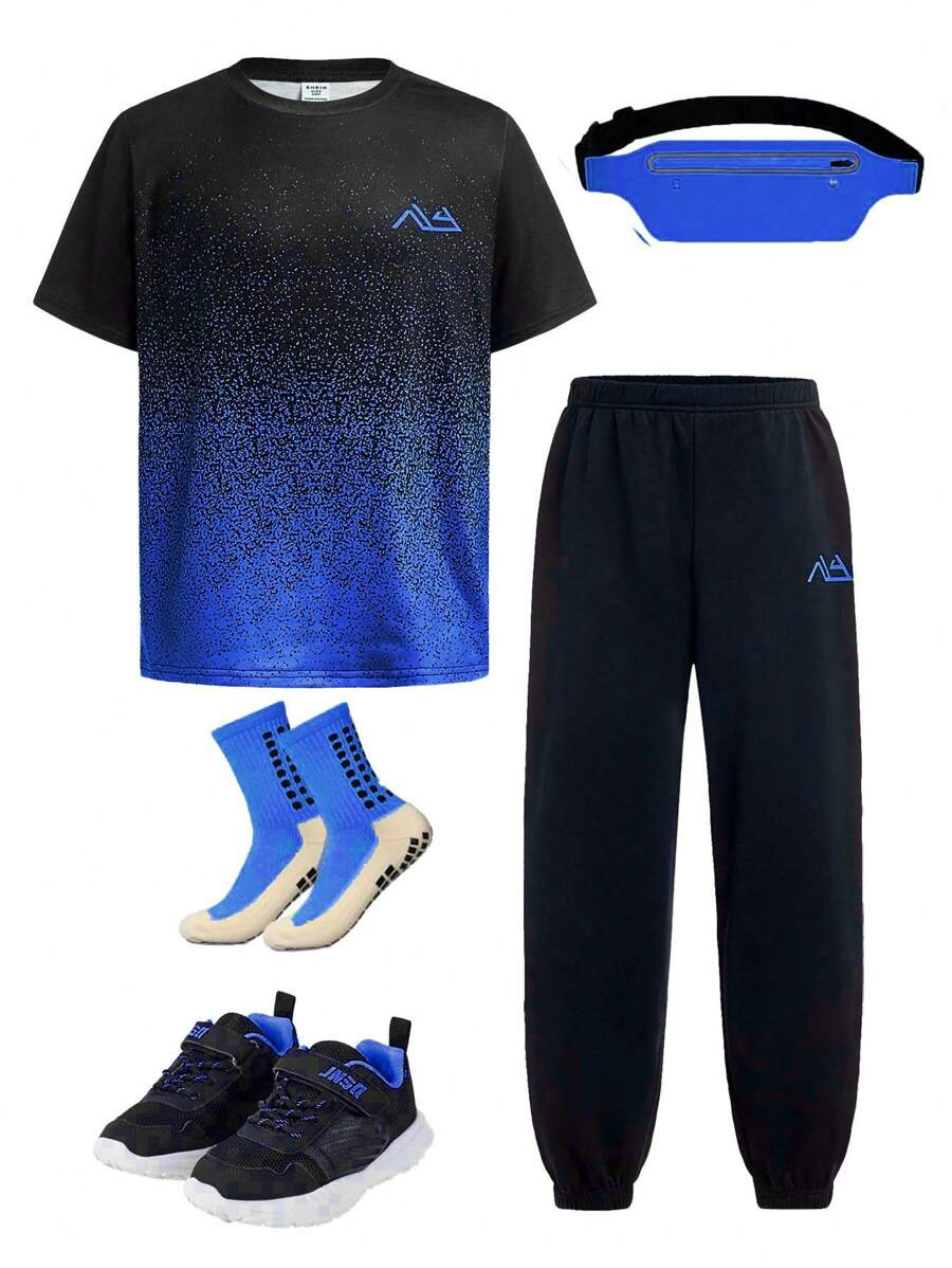 SHEIN Set de tricou cu mânecă scurtă și pantaloni de jogger pentru băieți, 2 buc.