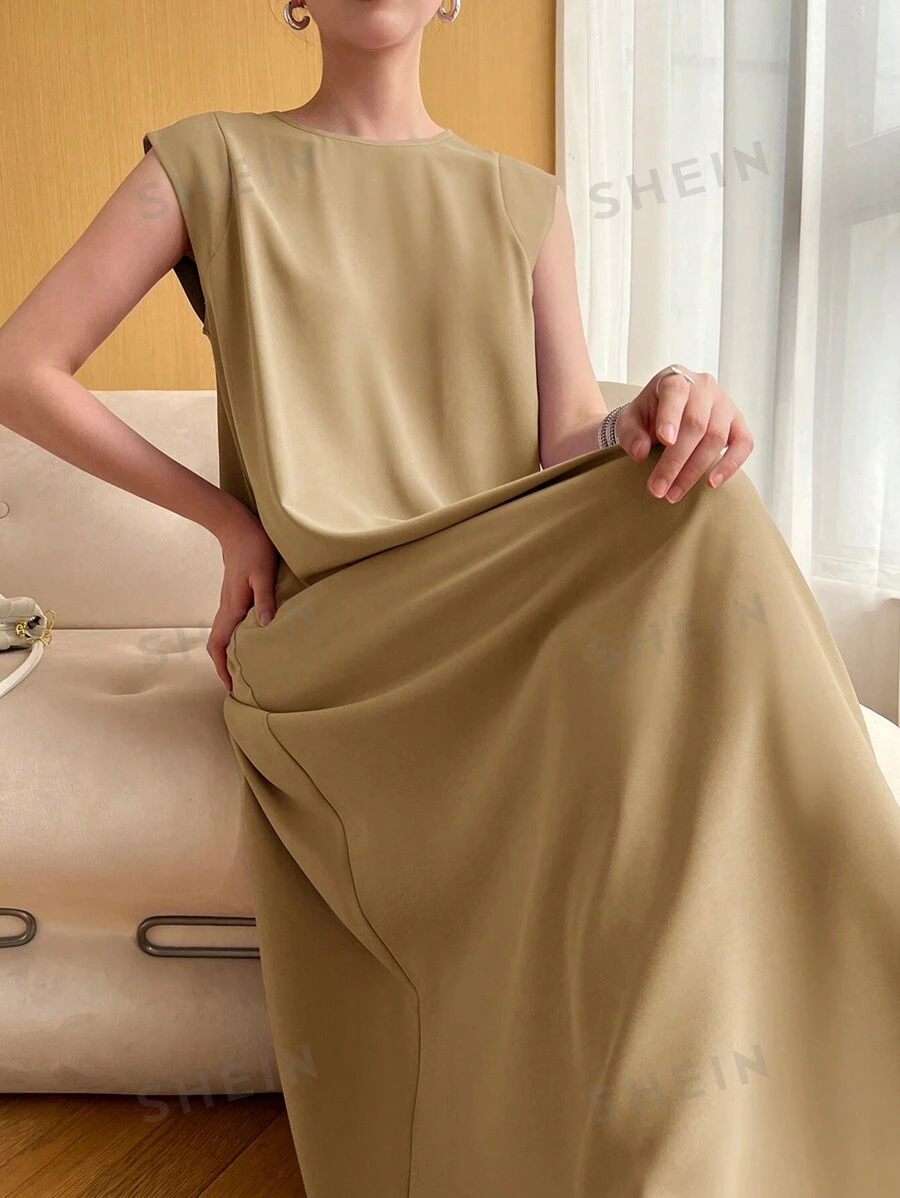 Heiryn Vestido casual suelto de unicolor y estilo árabe sin mangas, moda minimalista para uso diario de la mujer