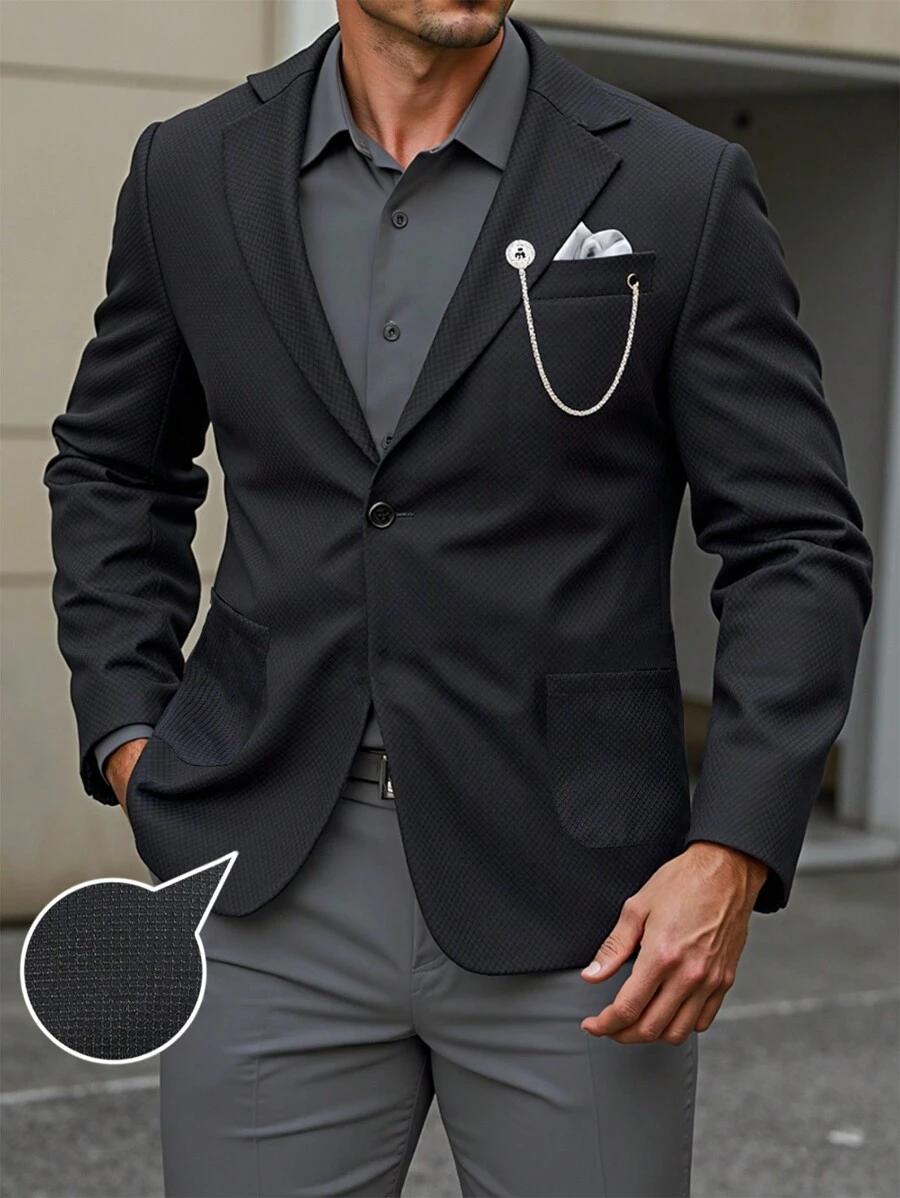 Manfinity Mode Plus Size Men's Solid Color Contrast Collar Long Sleeve Casual Business Suit Jacket, Autumn