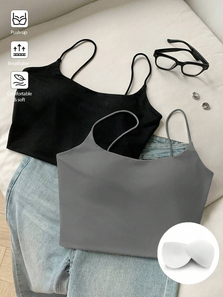 Comfortcana Women Solid Color Spaghetti Strap Minimalist Camisole, Casual Everyday Wear