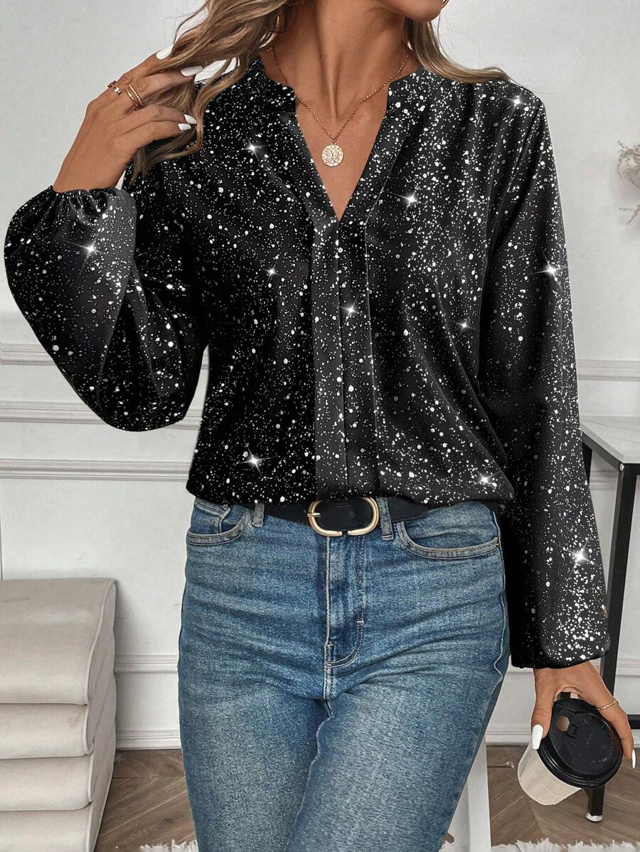 SHEIN Clasi Women V-Neck Long Sleeve Casual Top, Minimalist Design For Everyday Wear