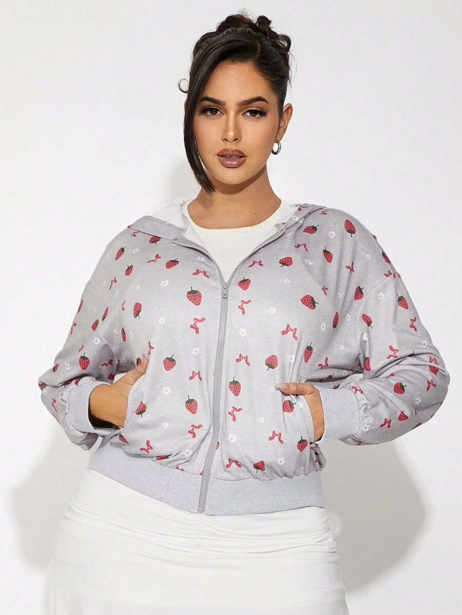 SHEIN SXY Plus Size Women Cute Bow Hoodie Sweatshirt Jacket, Light Yellow