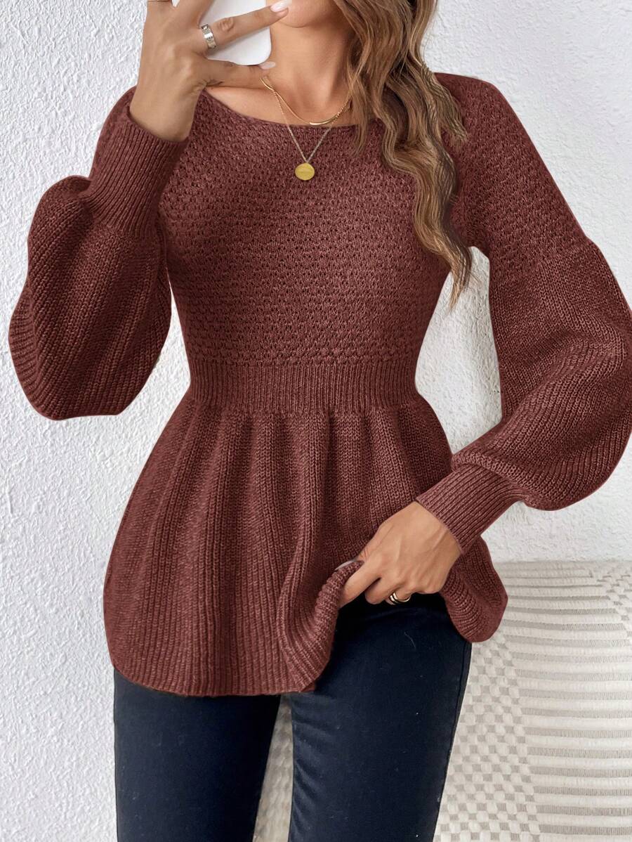 SHEIN Frenchy Pull court tricoté, manches lanternes, couleur unie, style décontracté, automne/hiver, pour femmes