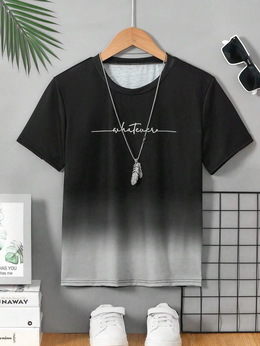 Casual & Comfortable Gradient Color Short Sleeve T-Shirt For Teenage Boys