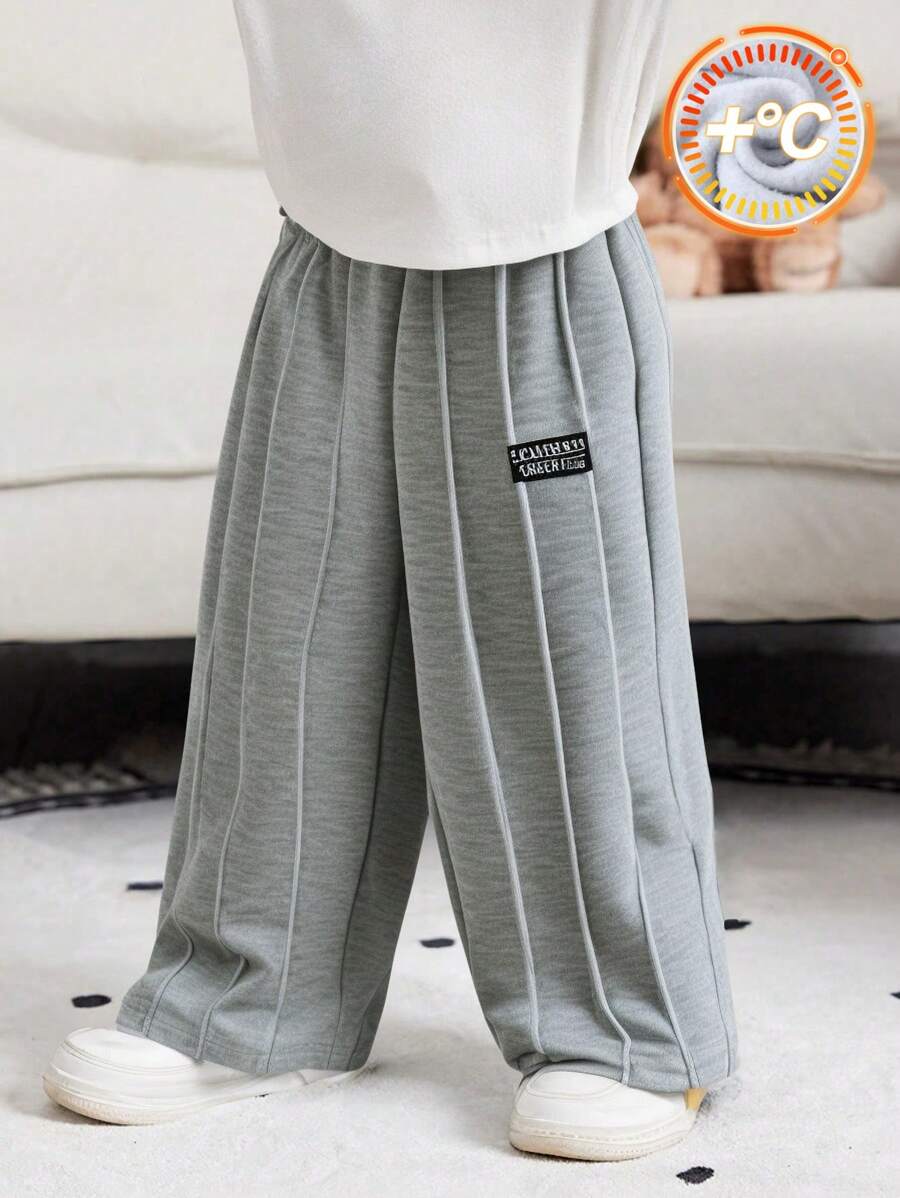 SHEIN Babygirl Casual Grey Woordprint Elastische Taille Broek, Herfst/Winter
