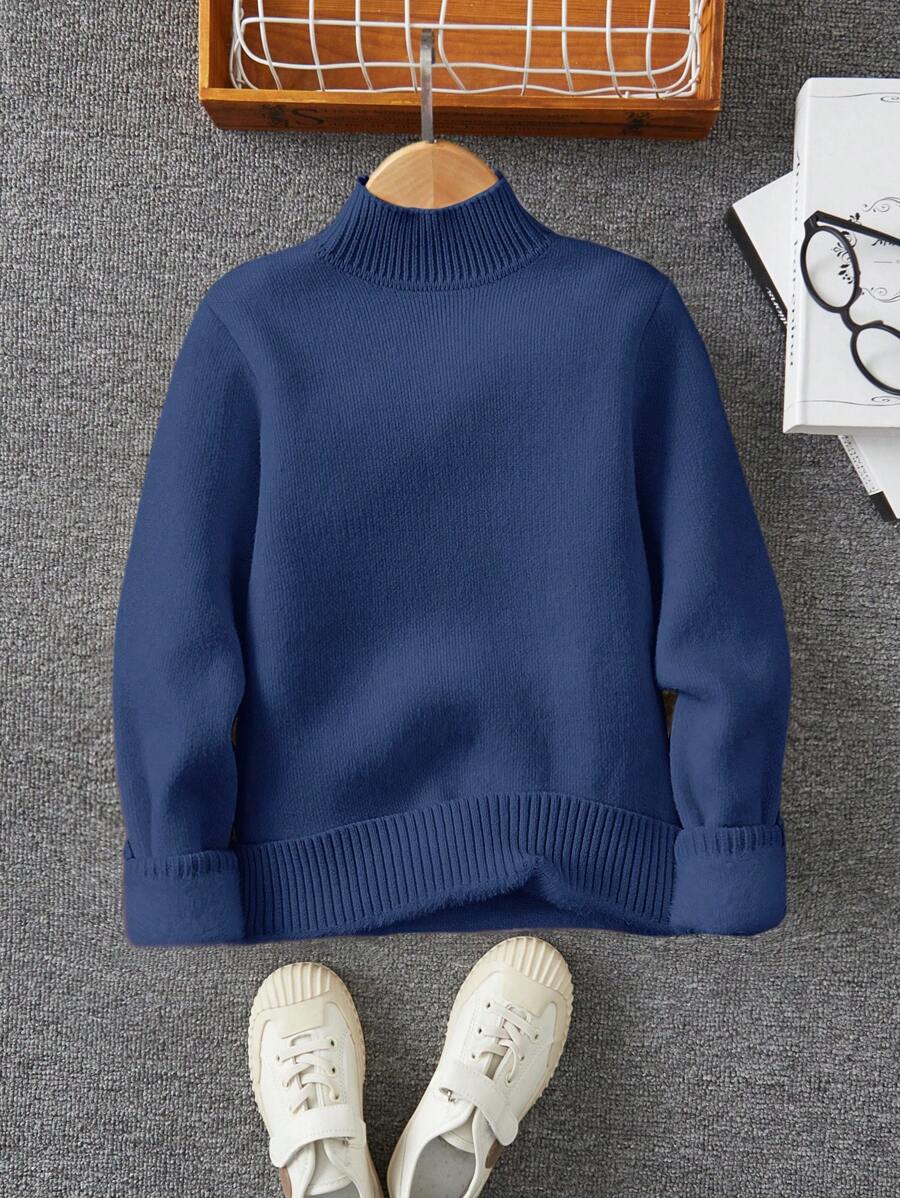 SHEIN Tween-Jungen Pullover mit Thermofutter und einfachem Kragen, Winter