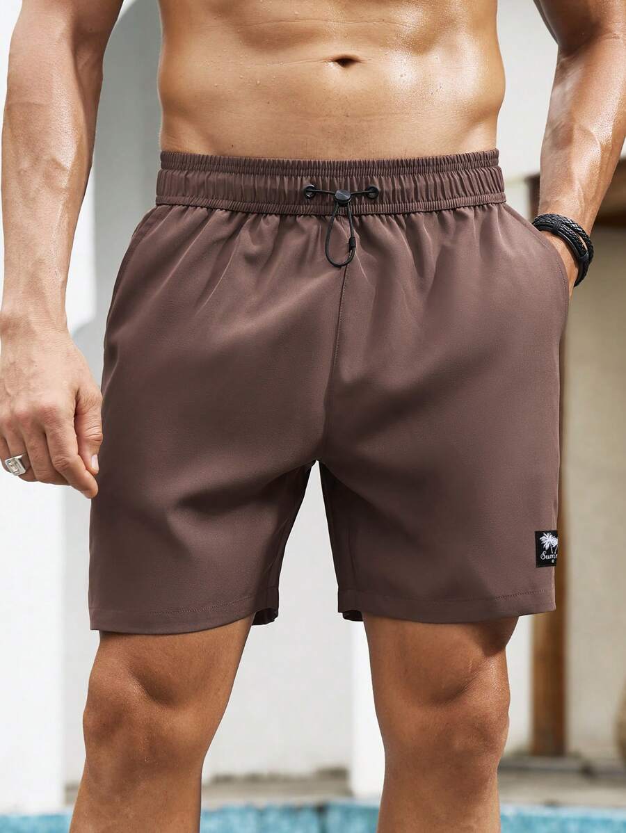 Manfinity Swimmode Men's Letter Printed Drawstring Waist Pocket Casual Beach Shorts