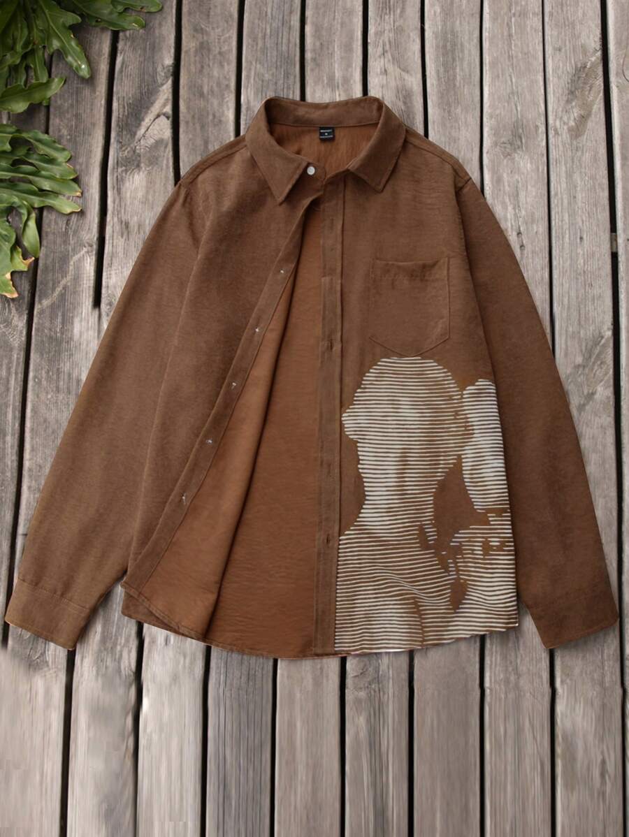 Manfinity EMRG Suede-Like Fabric Men's Long Sleeve Printed Shirt