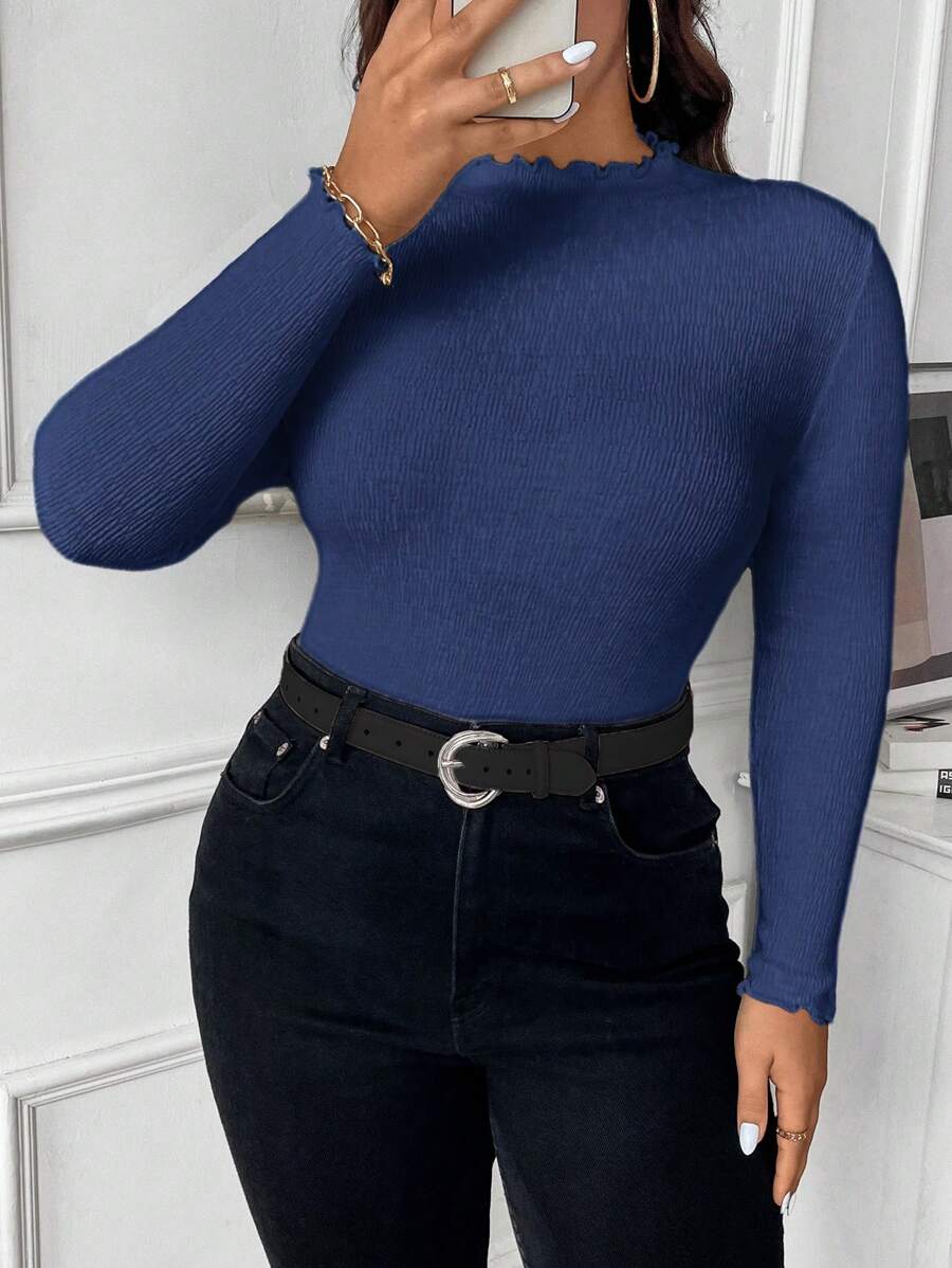 Celure Jersey de punto con cuello alto y manga larga, ajustado y versátil para otoño/invierno, tallas grandes para mujeres