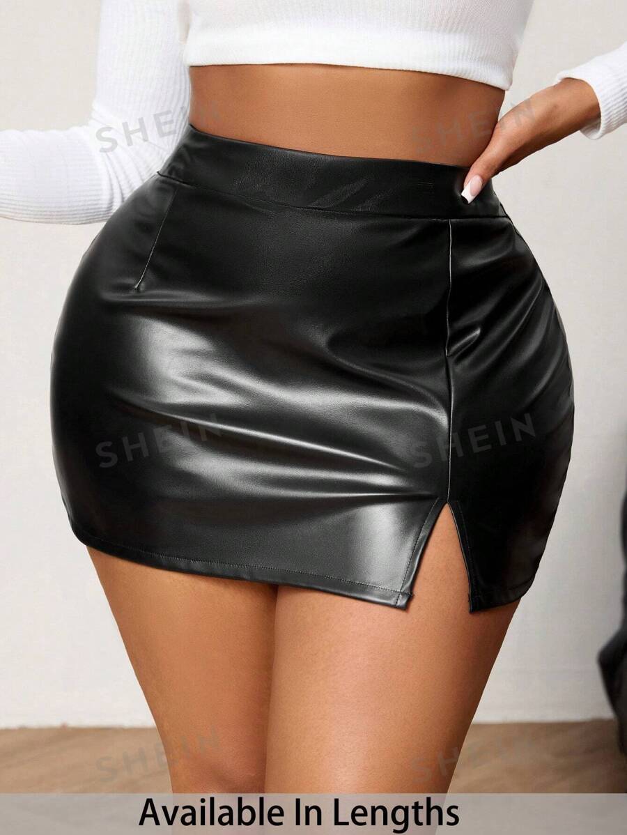 SHEIN PETITE CURVE Minifalda elegante, festiva y sexy para mujer de talla grande