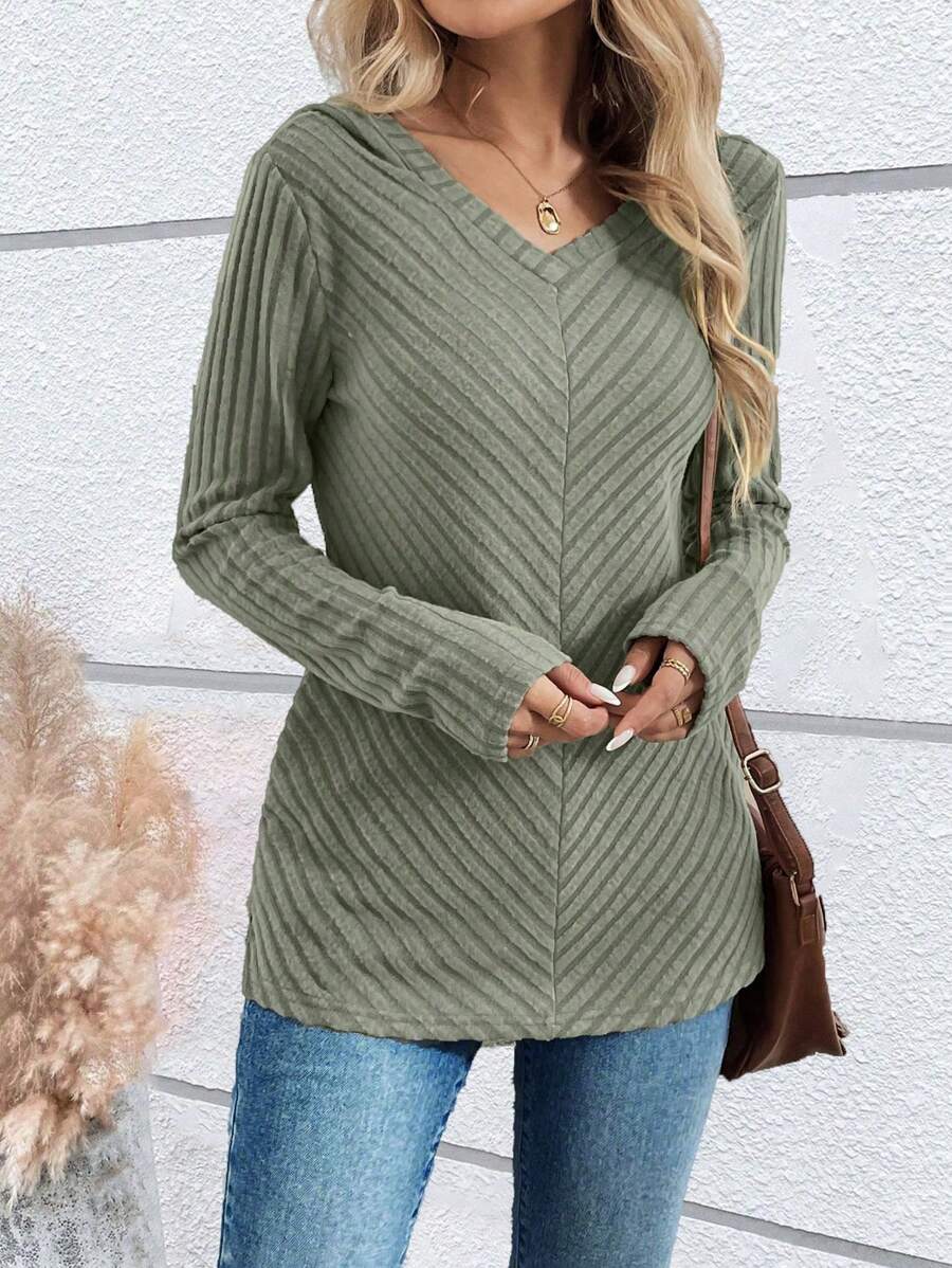 SHEIN LUNE Women's Autumn/Winter Raglan Sleeve Hoodie T-Shirt, Front Distressed Panel, Side Pockets, Casual Loose Fit