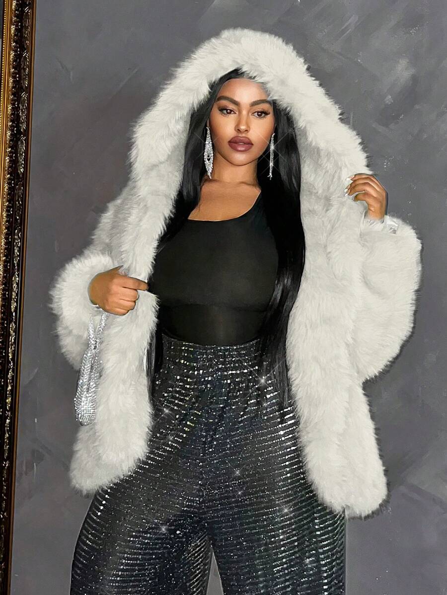 Maweii Plus Size Fluffy Jassen
