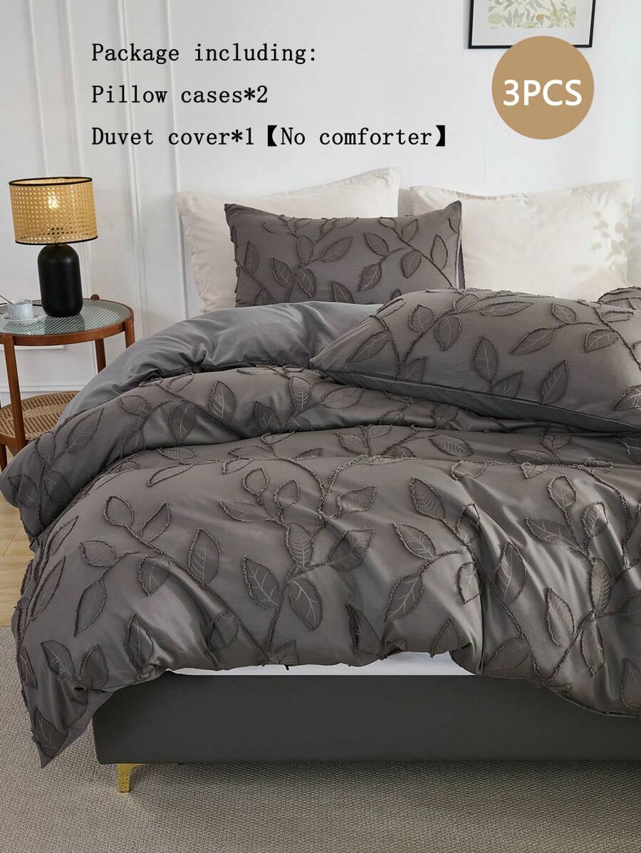 3 Stücke Polyester, weich & bequem, grau geschnittenes Blättermuster, Moderne Bettwäsche-Set (1 Bettbezug + 2 Kissenbezüge, ohne Füllung), geeignet für Heim-Dekoration, Schlafzimmer Nutzung, Ganzjährig