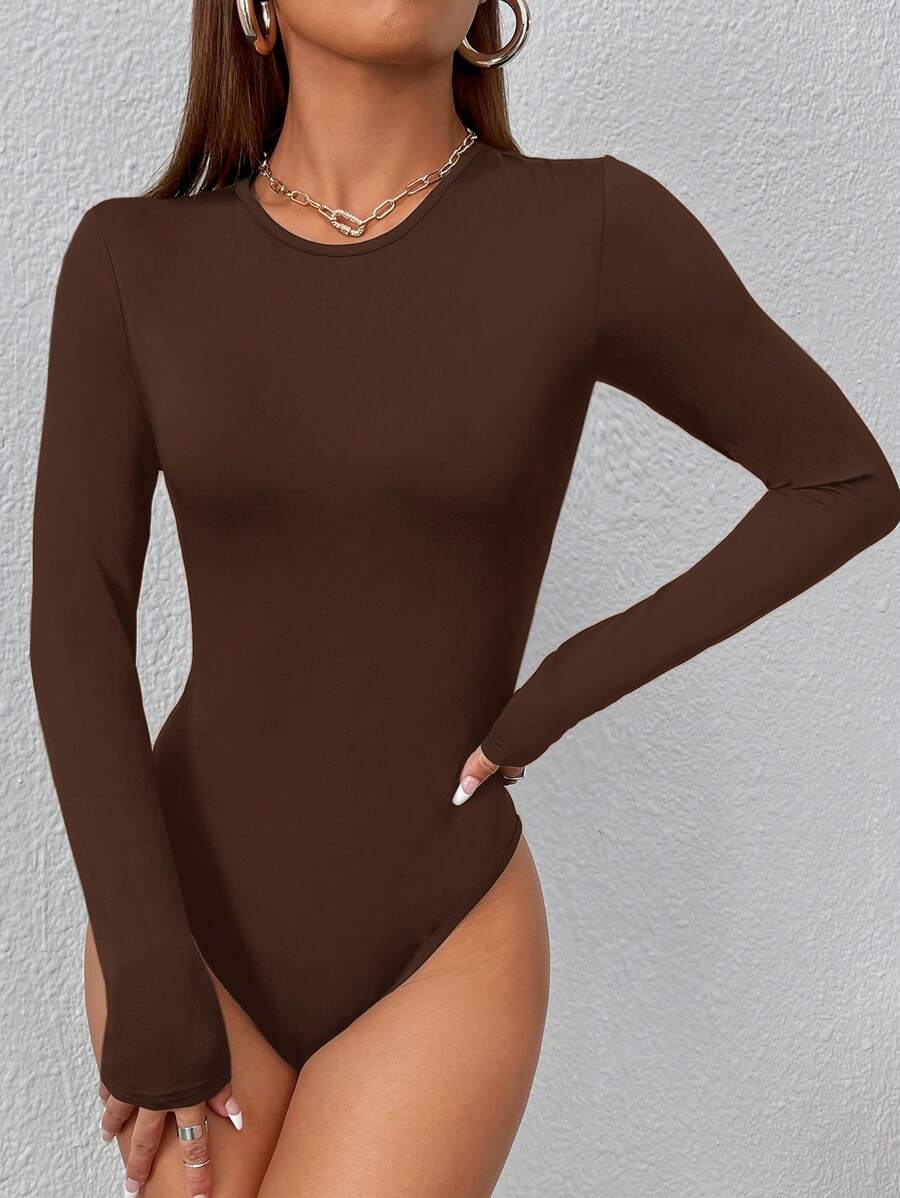 SHEIN PETITE Solid Slim Fit Spring Women Bodysuit