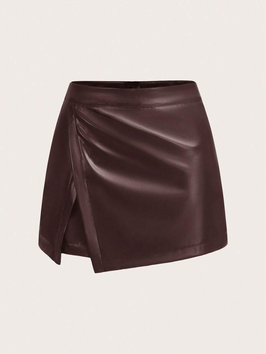 Firerie Elegant Modern High Waist Slimming PU Skort Design Leather Shorts, Versatile, Autumn/Winter New Arrival