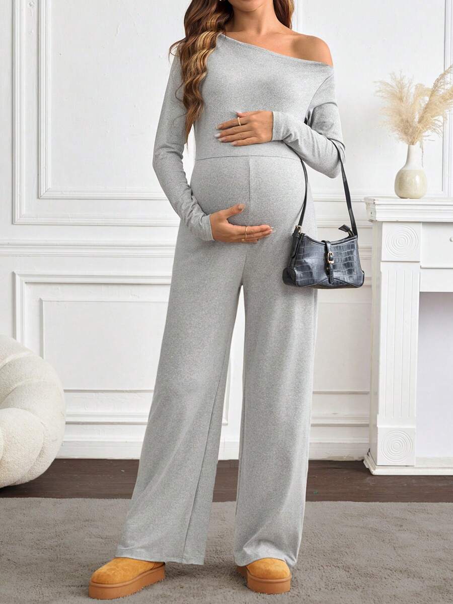 SHEIN Maternity Jumpsuit, Casual Solid Color Top And Pants