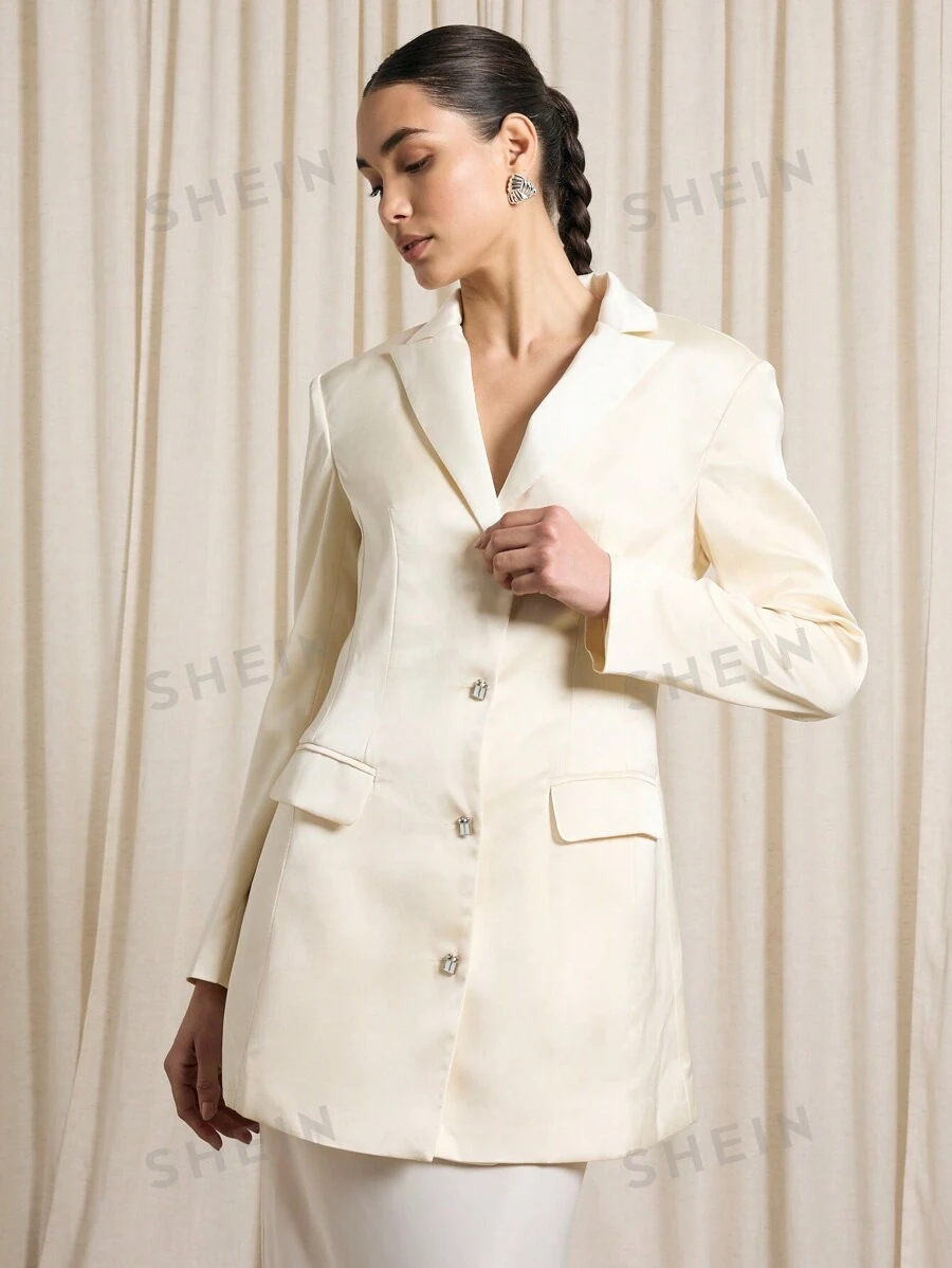 AiiRZ Blazer de negocios de línea larga y ajustada con botones de cristal, elegante para el trabajo, la oficina, fiestas y ocasiones especiales