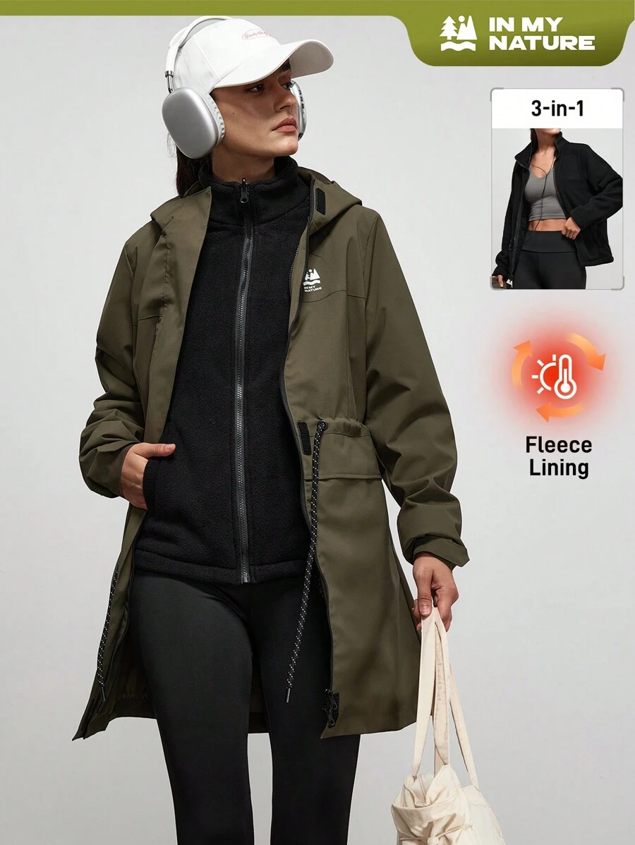 In My Nature In My Nature Women's Letter Print Long Sleeve Drawstring Waist Hooded Outdoor Raincoat Jacket