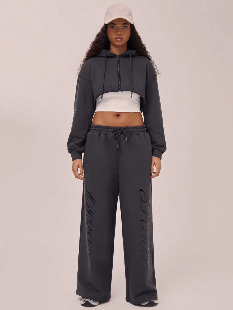 Musera Sport Raw Hem Slogan Wide Leg Sweatpants Vacation Spring