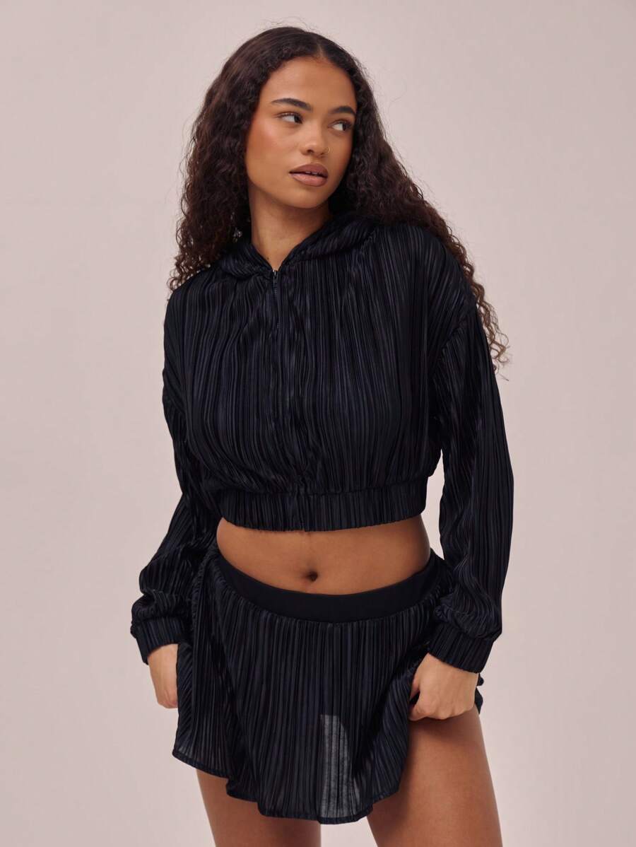 Musera Sport Plisse Zip Through Cropped Sweatshirt