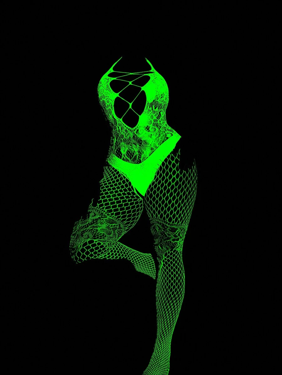 Plus Size Sexy Mesh Bodysuit, 1pc