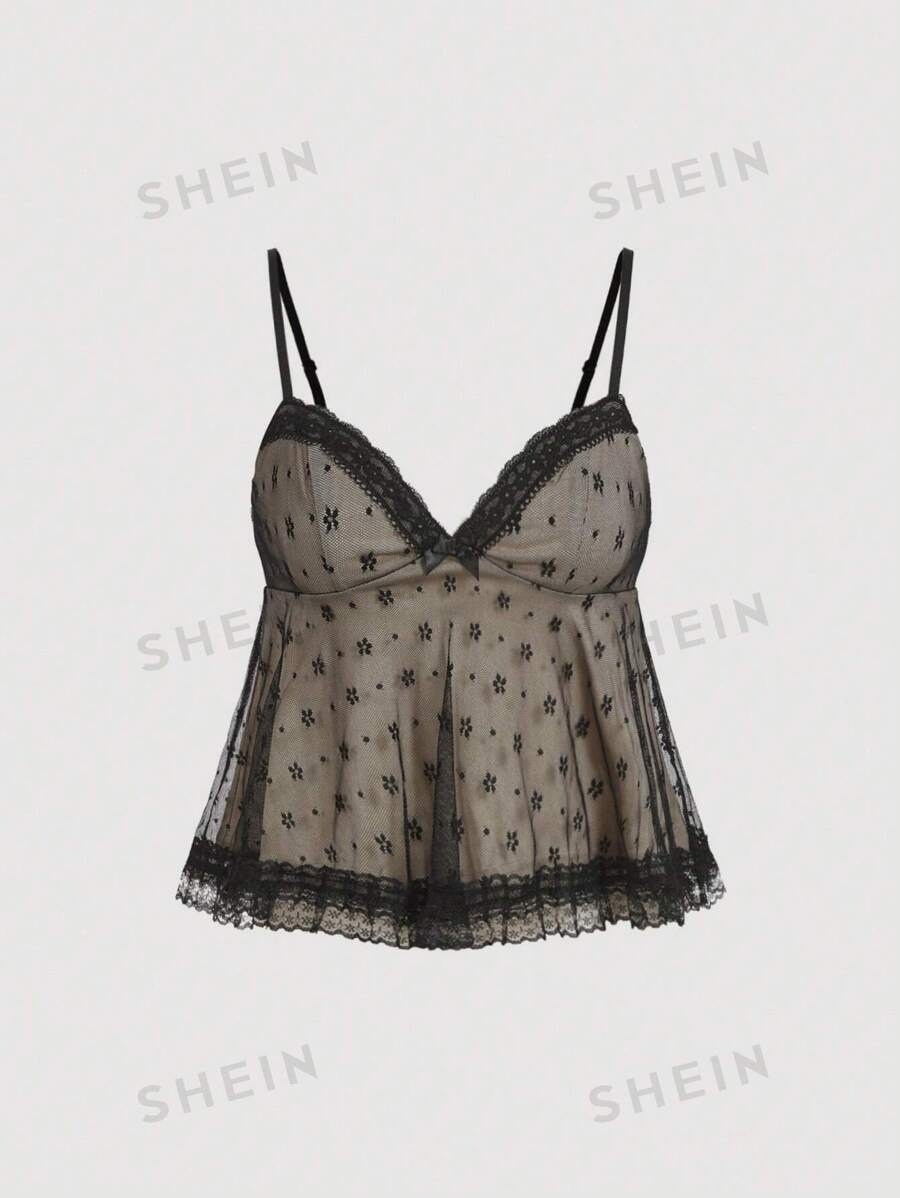 SHEIN MOD Camiseta de mujer elegante y sexy con cuello en V profundo de encaje negro, para Año Nuevo, ropa de calle, fiesta, ropa, blusas de verano para mujer, gótico