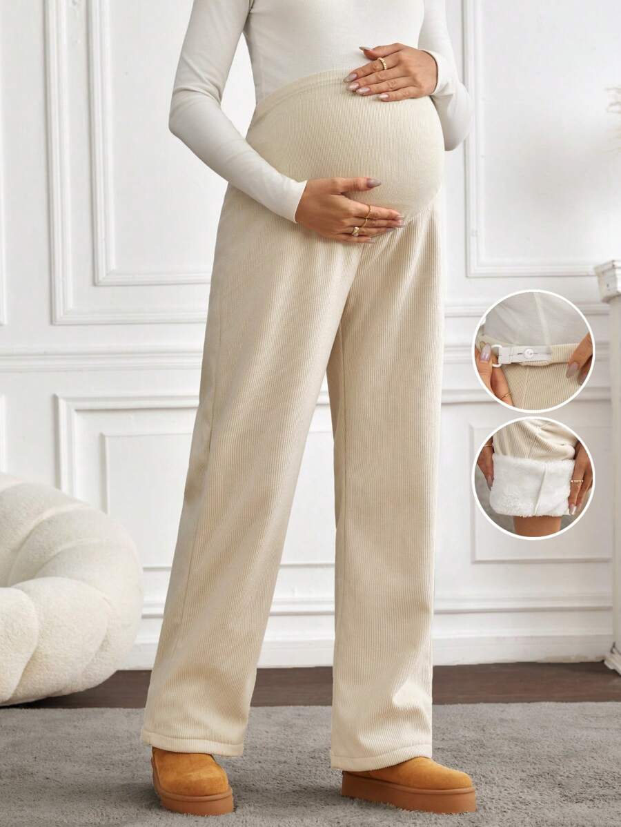 SHEIN Maternity Solid Color Casual Adjustable Pants, Daily Wear