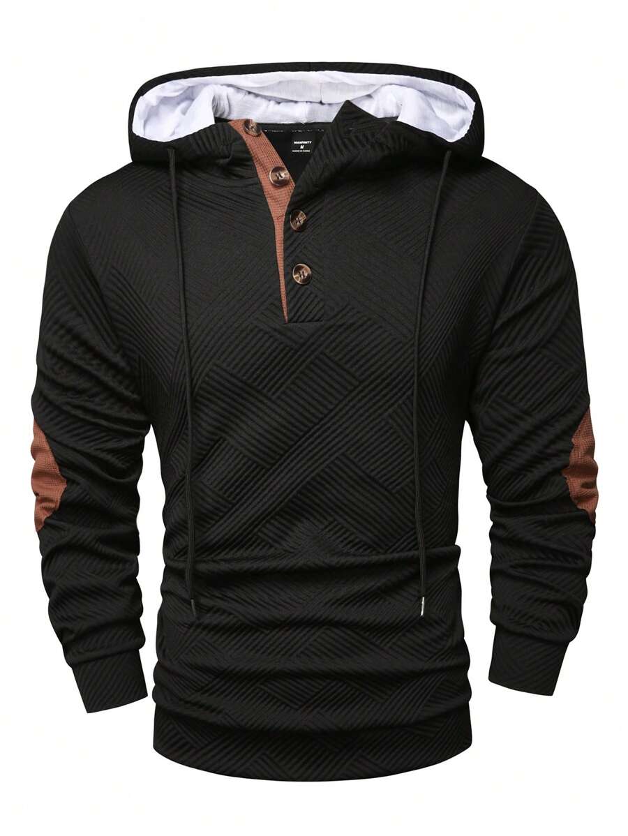 Manfinity Homme Hanorac casual pentru bărbați, de culoare solidă, cu mozaic, cu închidere cu nasturi